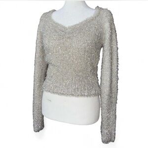 Silver Metallic Tinsel Eyelash Sweater